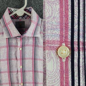 Thomas Dean Colorful Pink Paisley Button Up Shirt Medium Cotton Woven Adult